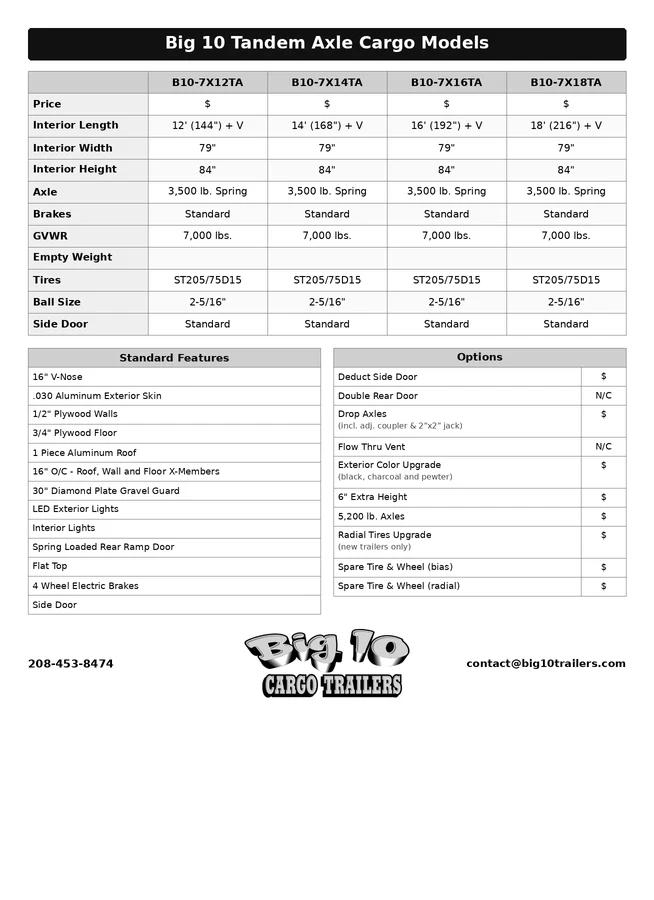 Tandem Axle Cargo Trailers Brochure